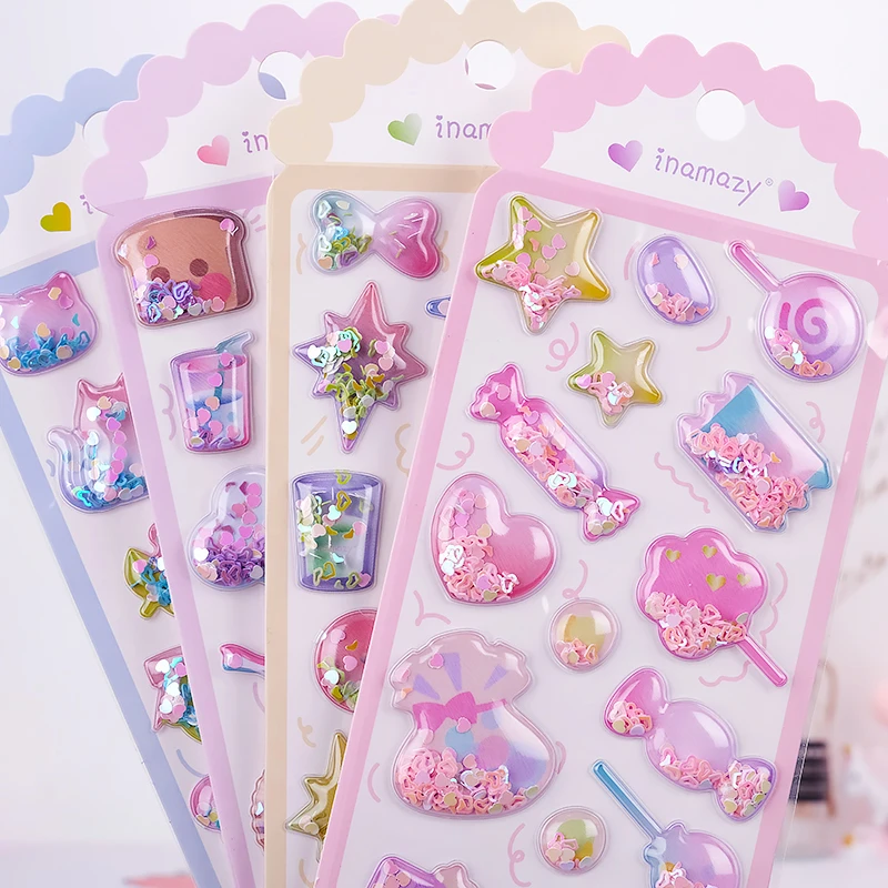 流沙摇摇水晶贴纸钻石3D咕卡贴纸装饰小图案手帐素材防水贴画卡通