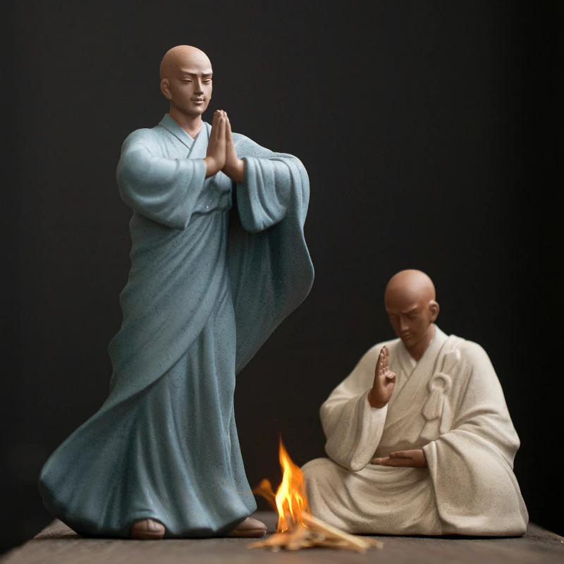 木客创意中式紫砂禅意小和尚摆件陶瓷客厅博古架茶桌小沙弥装饰