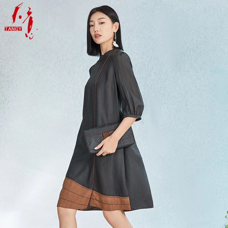 TANGY/天意夏季新品时尚气质休闲国风香云纱莨绸女连衣裙 2222830