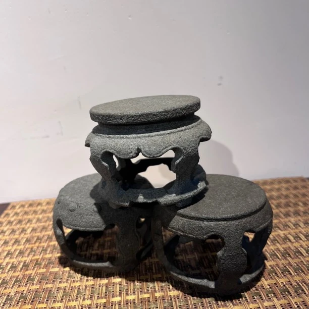 尚古 天然福建老矿罗源青石做旧迷你版名士画桌摆件盖置小花几石