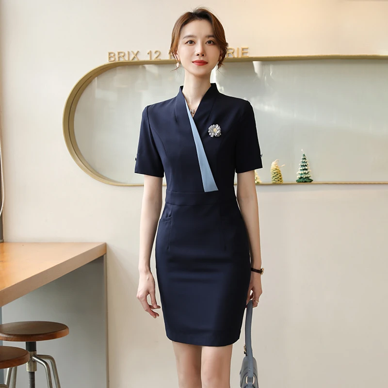 SHILUYA/诗璐雅韩版高端职业装连衣裙夏季短袖时尚商务正装女裙子