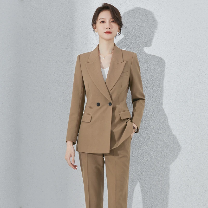 SHILUYA/诗璐雅卡其色西装女高端白领正式场合职业气质工作服正装