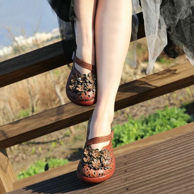 真皮春秋女士单鞋2025新款夏季镂空复古高跟妈妈鞋美式厚底小皮鞋