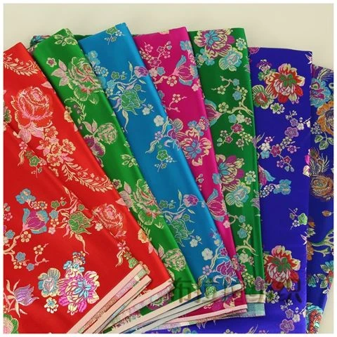 藏式绸缎 织锦缎 苗族 藏服布艺 七彩小花朵图案手工服装布料