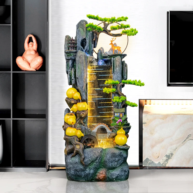 中式假山流水喷泉水幕墙景观招财客厅玄关摆件风水球办公室加湿器