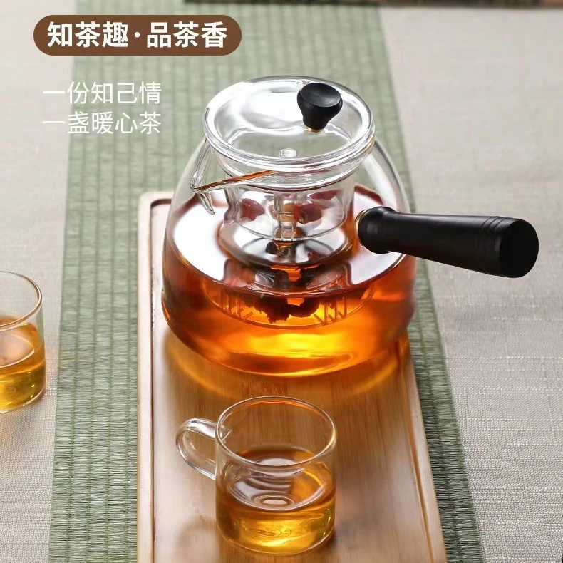 滤之缘实木大侧把茶壶900毫升 家用蒸煮一体内胆玻璃煮茶壶烧水壶