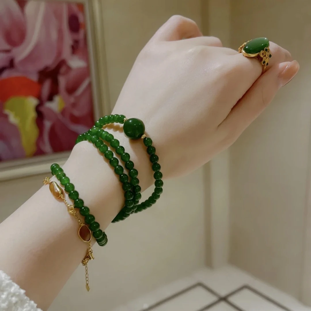 108颗圆珠项链多层叠加精品手链礼物时尚气质女绿色轻奢小众妈妈