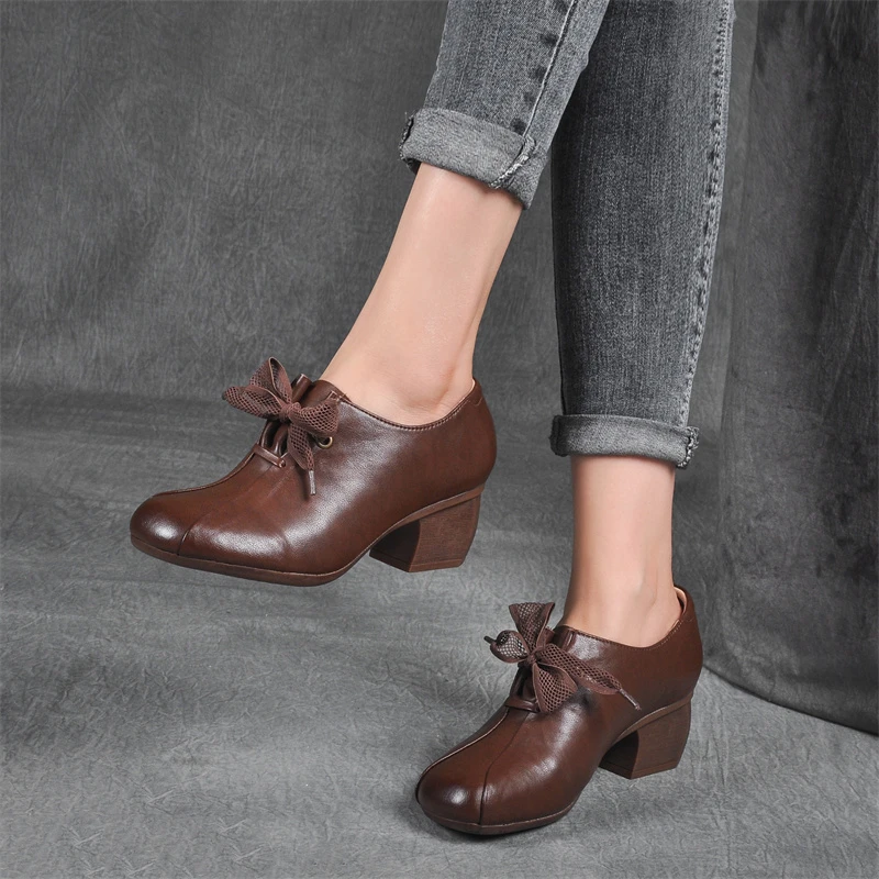 2228春季新款粗跟中老年软底软面真皮女单鞋中跟舒适中年妈妈单鞋