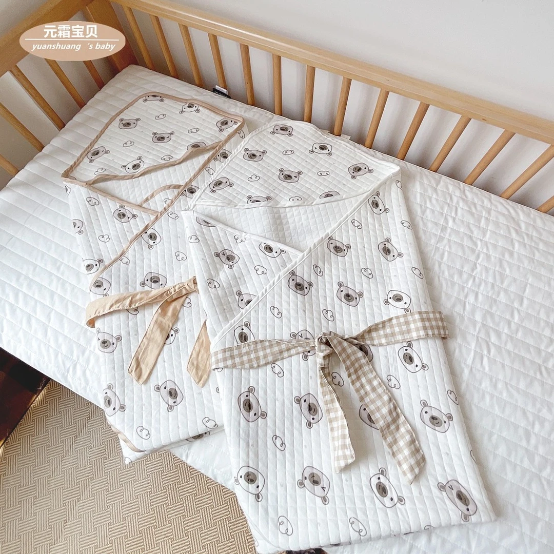 ins韩式小熊新生婴儿抱被春秋夏季薄款产房纯棉包裹巾宝宝用品棉
