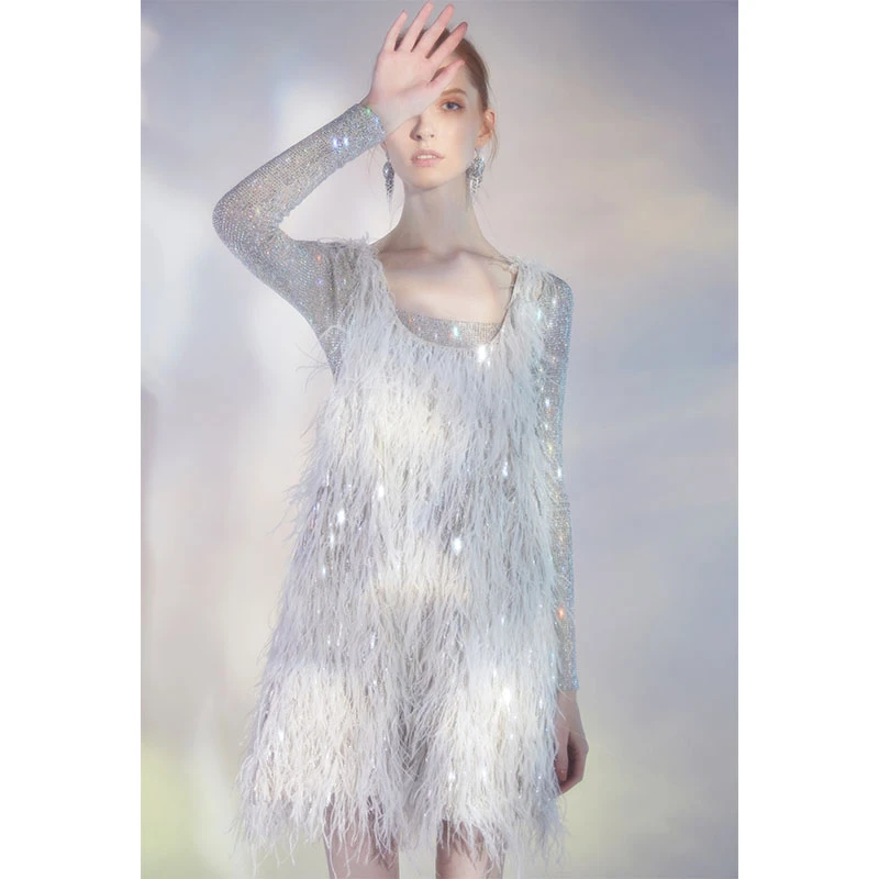 Wardrobes By Chen轻奢高级气质名媛流苏亮银亮片背心裙AW19D1030