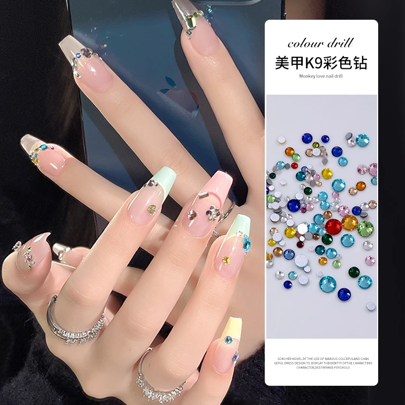 夏日K9多切面指尖彩色异型钻美甲同款材料包爱心尖底钻混装平底钻
