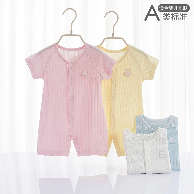 婴儿夏季短袖衣服薄款睡衣夏装连体衣新生儿空调服宝宝无骨哈衣