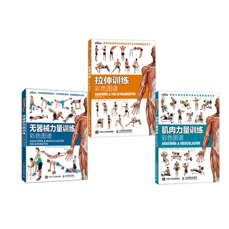 拉伸训练彩色图谱+肌肉力量训练彩色图谱+无器械力量训练套装