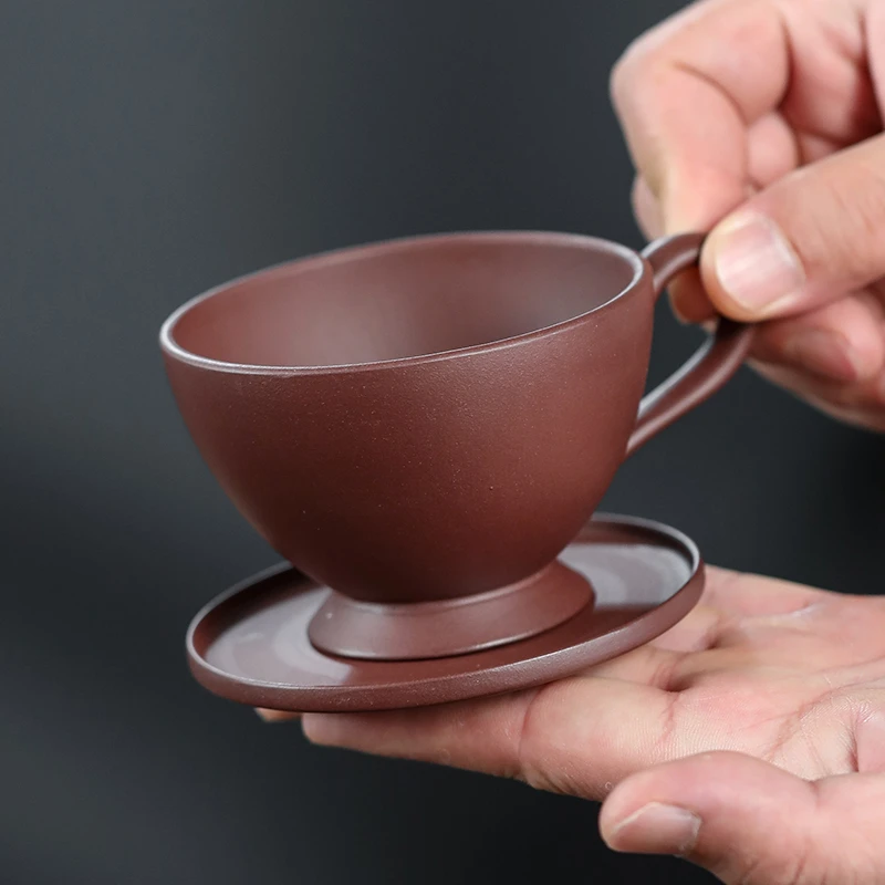 宜兴紫砂茶杯优雅带盖主人杯咖啡杯老料紫泥家用办公手工高端茶具