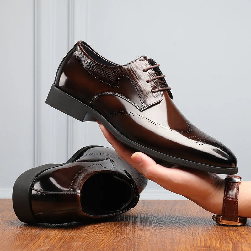 皮鞋男士新款商务休闲皮鞋系带德比鞋英伦风百搭真皮软底男鞋子
