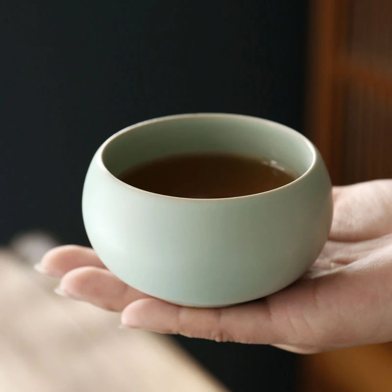汝窑功夫茶杯品茗杯茶具茶碗斗笠杯个人主人杯仿古陶瓷四象茶杯