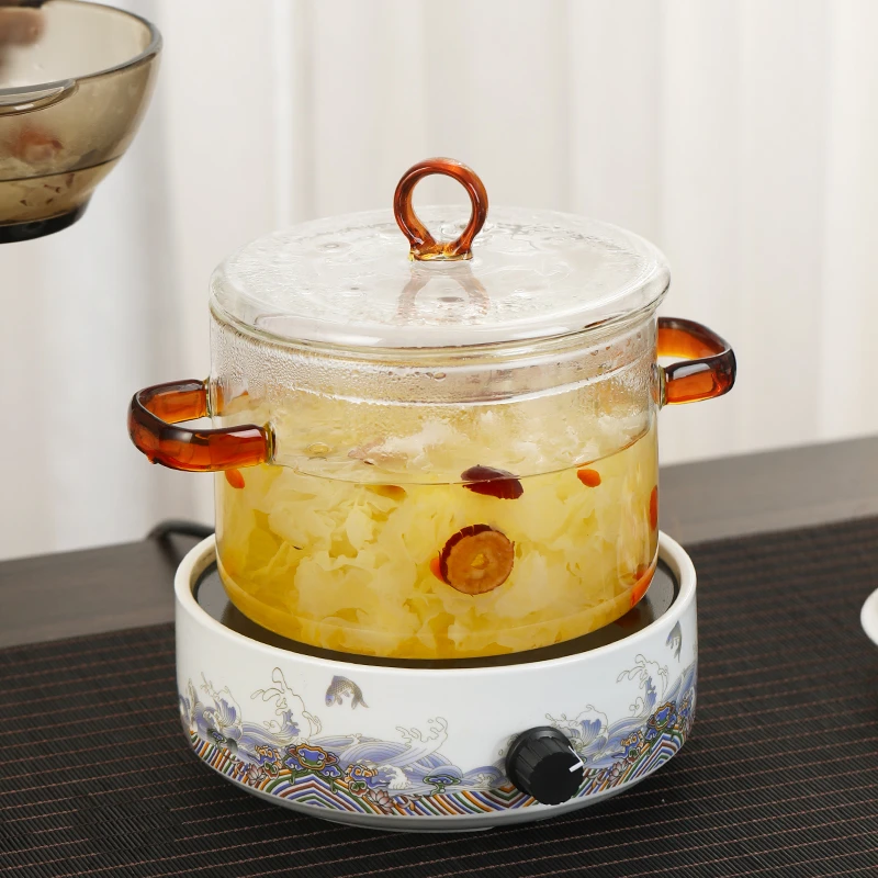 电陶炉小煮锅带盖玻璃锅电陶炉煮茶器套装家用花茶壶耐高温泡茶壶