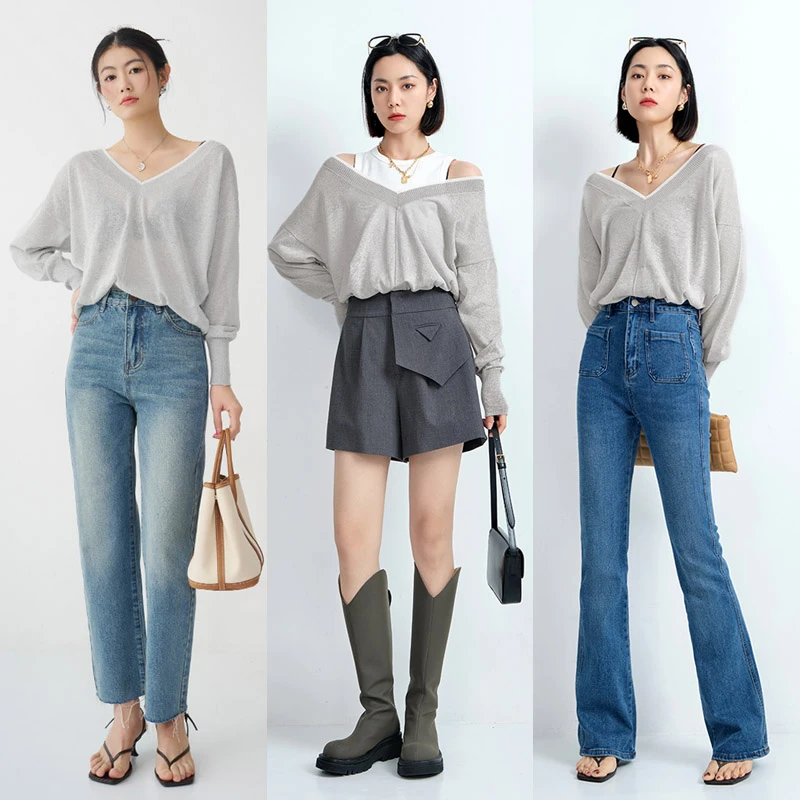 【现货】美洋MEIYANG 乌托邦针织衫 纯色撞色V领微透宽松长袖罩衫