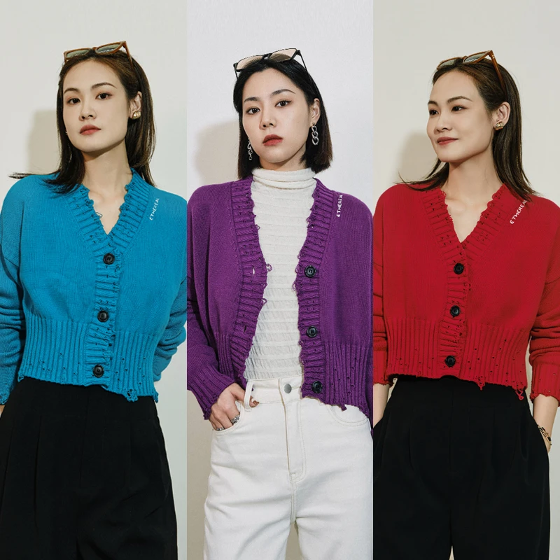 【现货】美洋MEIYANG 蓝色焰火开衫 收腰短款保暖针织毛衣