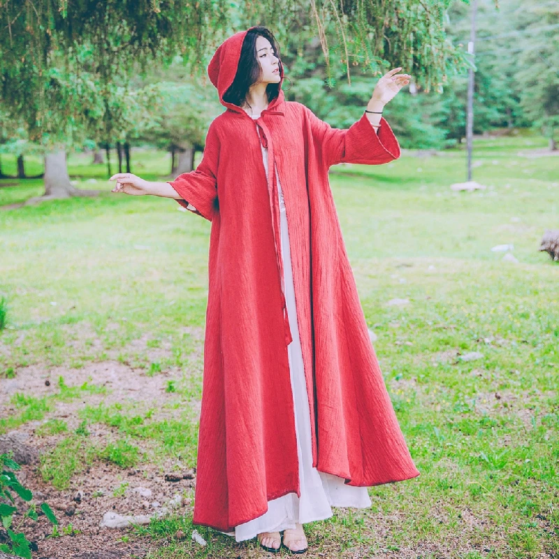 2025新款复古小红帽披风青海西藏新疆度假拍照斗篷女棉麻长款外套