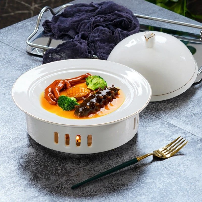 金边酒店直销餐具陶瓷盘子带盖中式鲍鱼辽参扣饭盘西餐玉兰位上盅