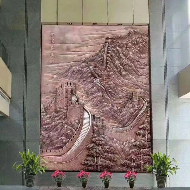 紫铜锻铜浮雕画万里长城立体铜板画客厅装饰画公司单位大厅背景墙