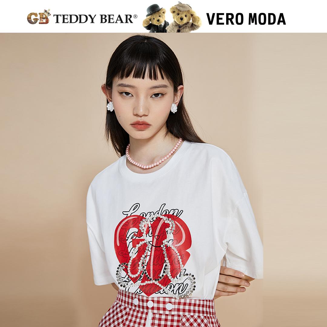 【小店专享】Vero Moda泰迪熊联名复古水钻钉珠短袖T恤|3221T1047