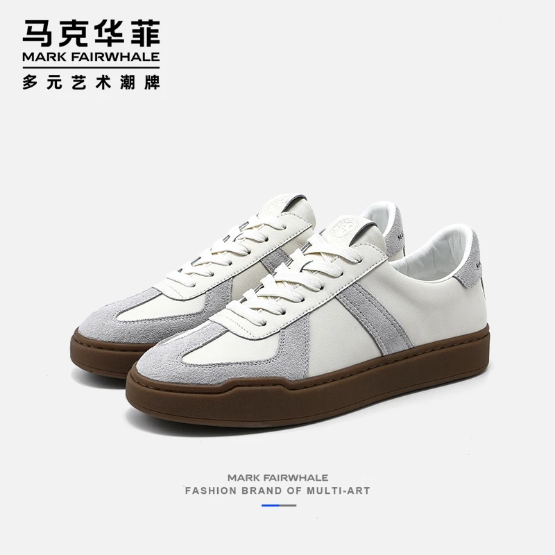 马克华菲男鞋2025夏季新品牛皮小众耐磨德训板鞋百搭透气小白鞋