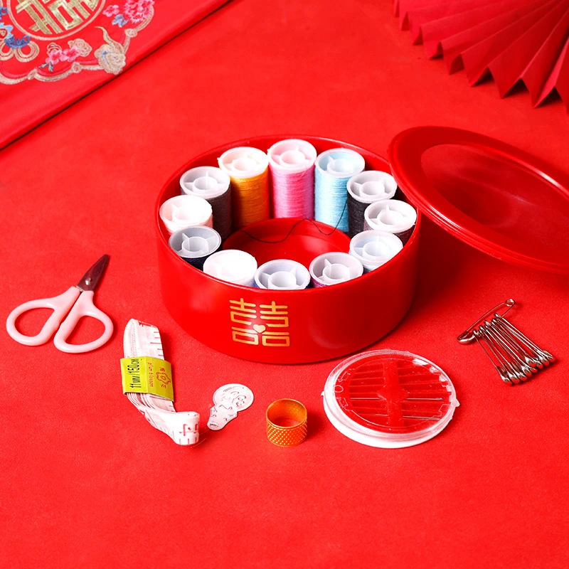 结婚陪嫁用品家用布艺缝纫针线剪刀复古中国风送礼针线盒套装婚庆
