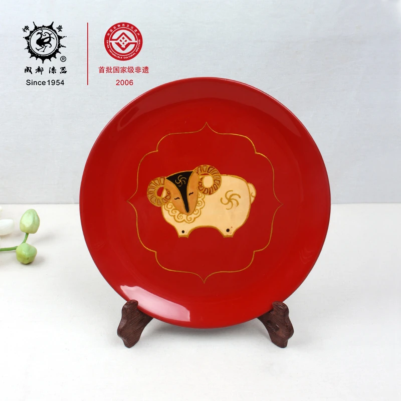 成都漆器|彩绘羊圆盘装饰摆件