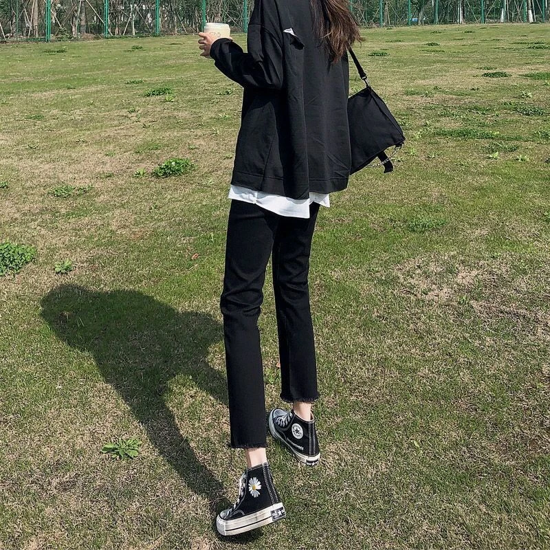 黑色烟管牛仔裤女2025年春季薄款新款高腰小个子大码胖mm显瘦裤子