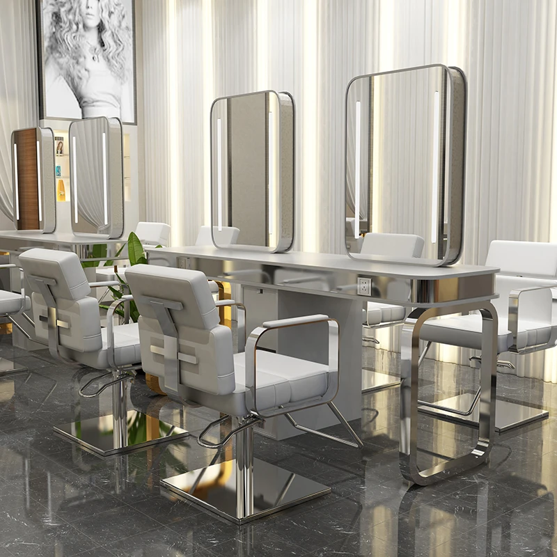 理发店镜台柜子一体LED发廊专用椅子网红剪发烫染桌美发镜单双面