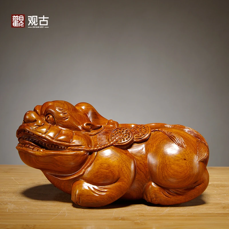 花梨木雕刻貔貅摆件木质一对家居客厅装饰红木工艺品店铺开业送礼