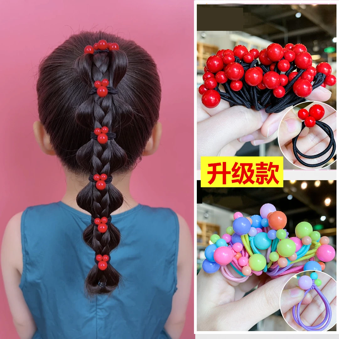 儿童头绳小圈不伤发皮筋高弹力可爱通用发圈宝宝红色彩色珠子发饰
