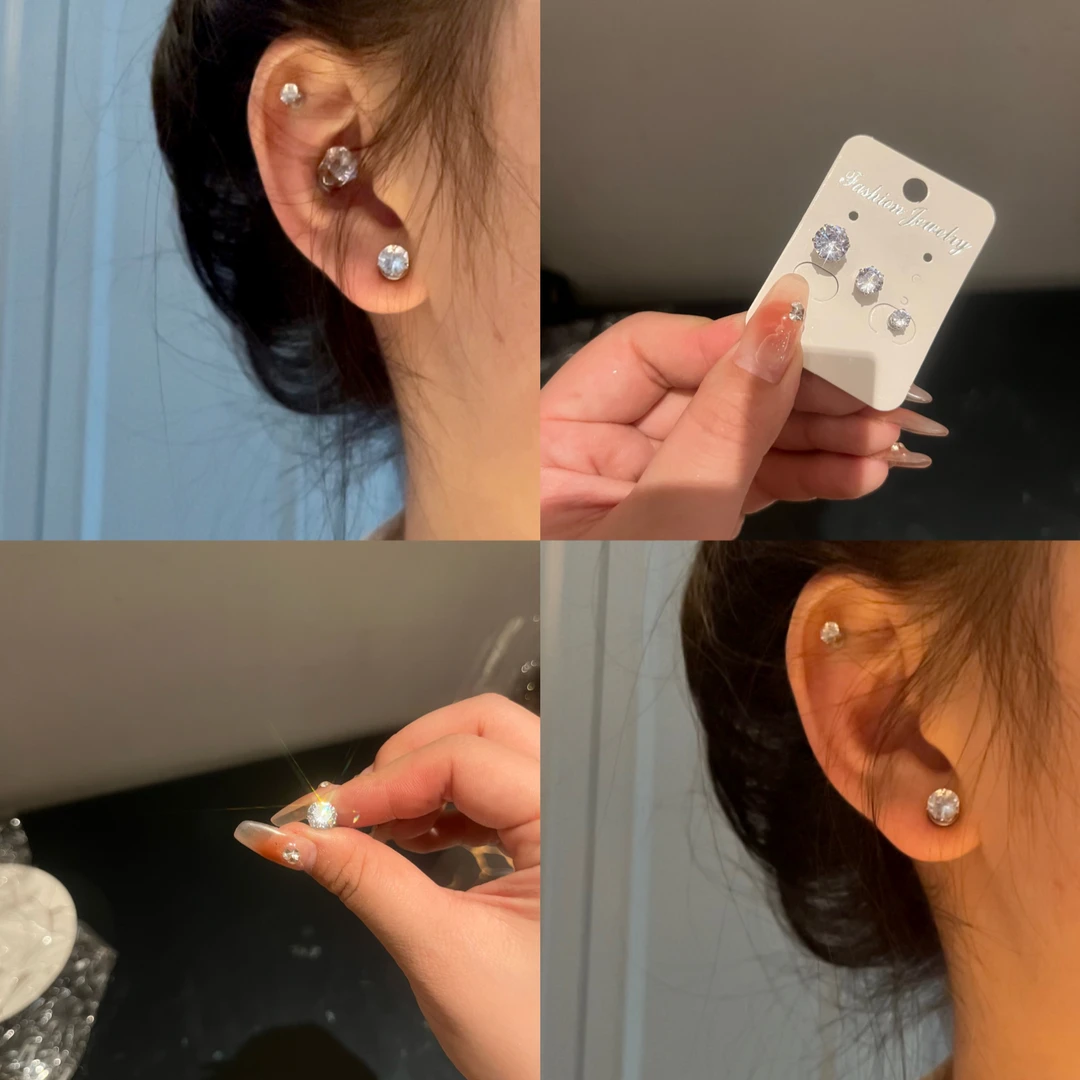 铁合金玻璃耳饰 巨闪磁吸耳蜗钉耳夹甜酷无耳洞可戴ins