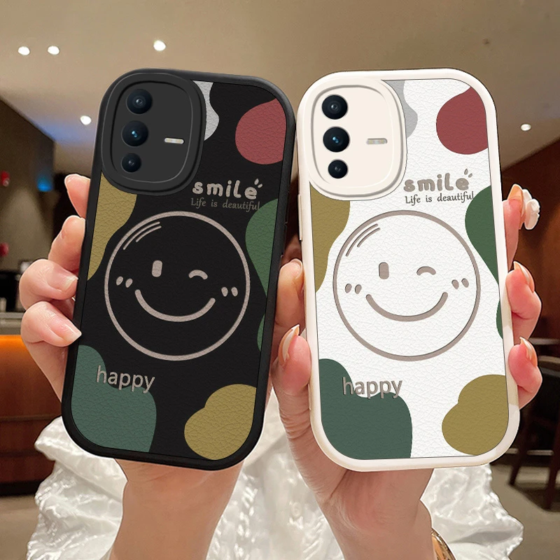 微笑色块vivos12手机壳VIVOS12pro小羊皮保护套全包镜头创意外壳