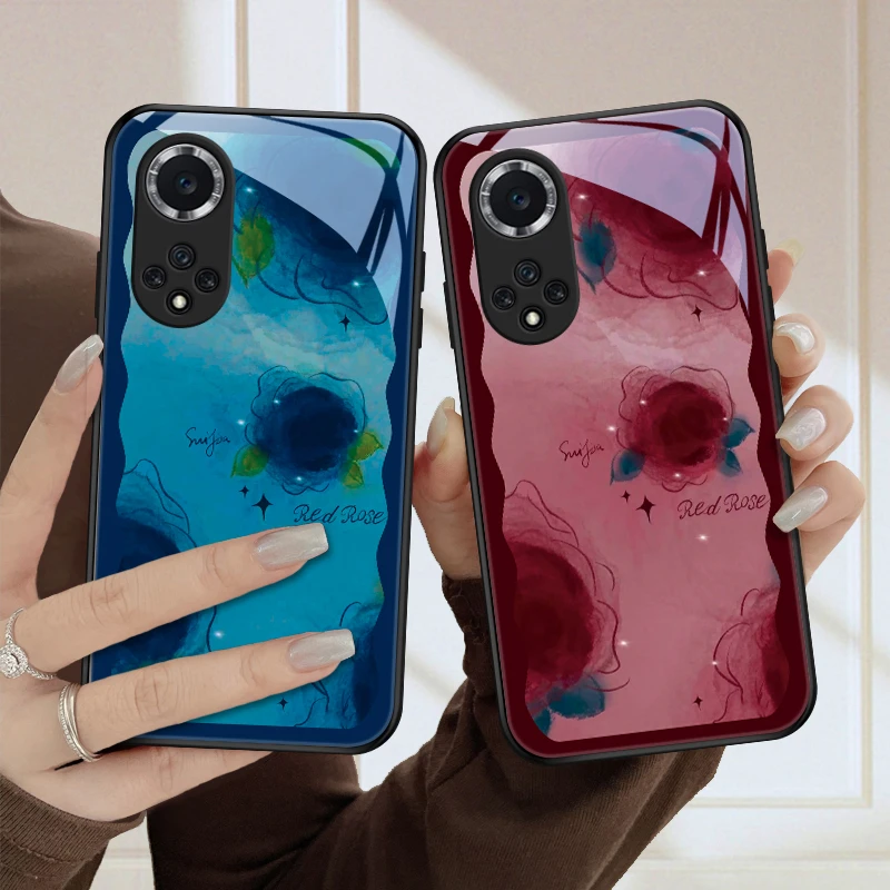 彩墨花适用华为nova9手机壳9pro保护套9se高级女玻璃全包创意防摔