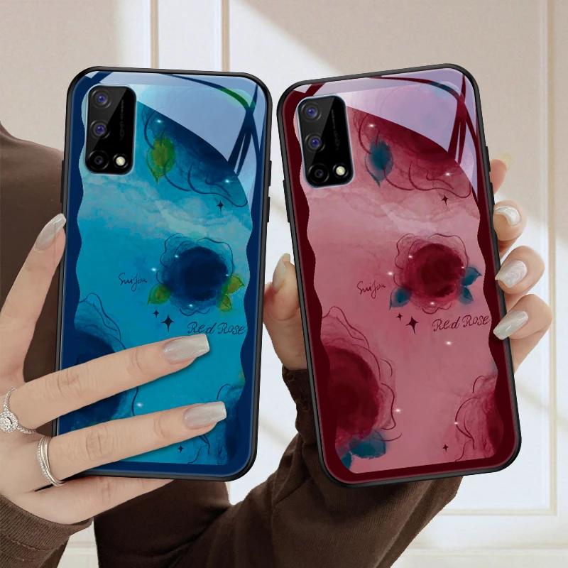 彩墨花realmeq2pro手机壳真我Q2i保护套oppo高级女款防摔玻璃全包