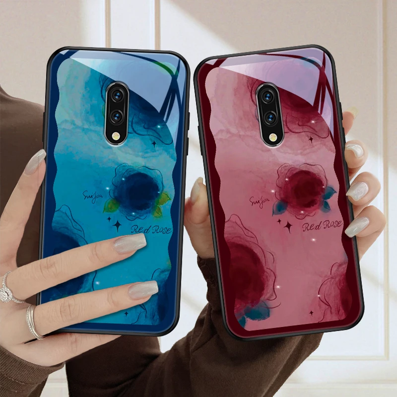 彩墨花一加7手机壳1加7pro玻璃1+7T保护套潮女款全包防摔oneplus
