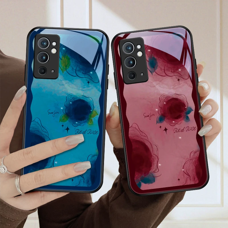 彩墨花一加9R手机壳1加9pro玻璃1+9RT保护套潮女全包防摔oneplus