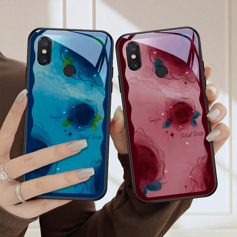 彩墨花适用小米8手机壳mi8探索版保护套6x玻璃全包防摔高级女款软