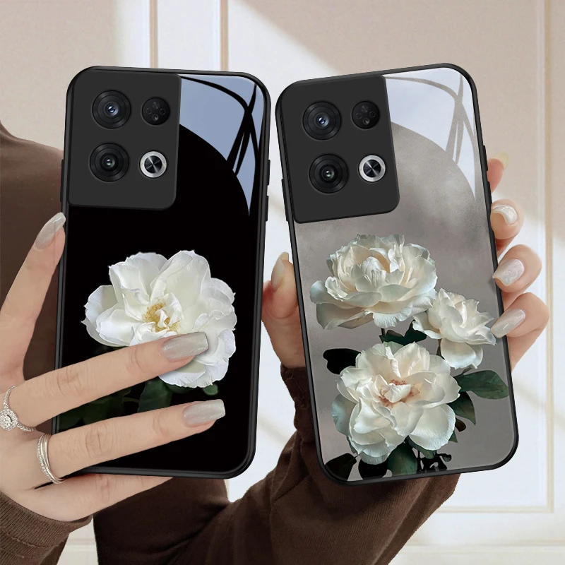 高洁花opporeno8手机壳Reno8pro玻璃质感女款8pro+保护套全包硅胶