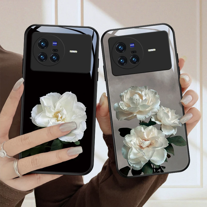 高洁花vivox80手机壳X80pro玻璃质感x80pro+女款时尚硅胶全包防摔