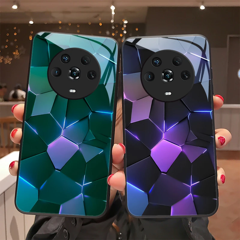 几何图适用华为荣耀magic4手机壳荣耀magic4pro玻璃质感男生女款