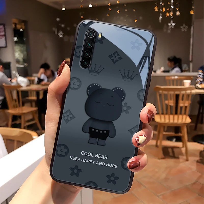 圆脸熊适用小米红米note8手机壳note8pro男生女款高级新款玻璃not