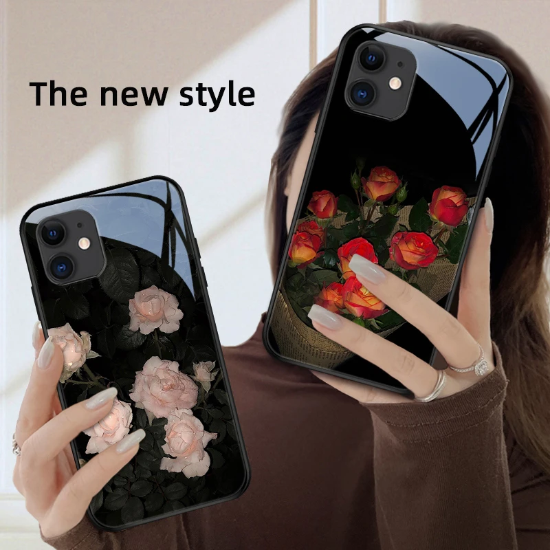 手捧花适用苹果11手机壳iPhone11pro个性创意玻璃质感11promax奢