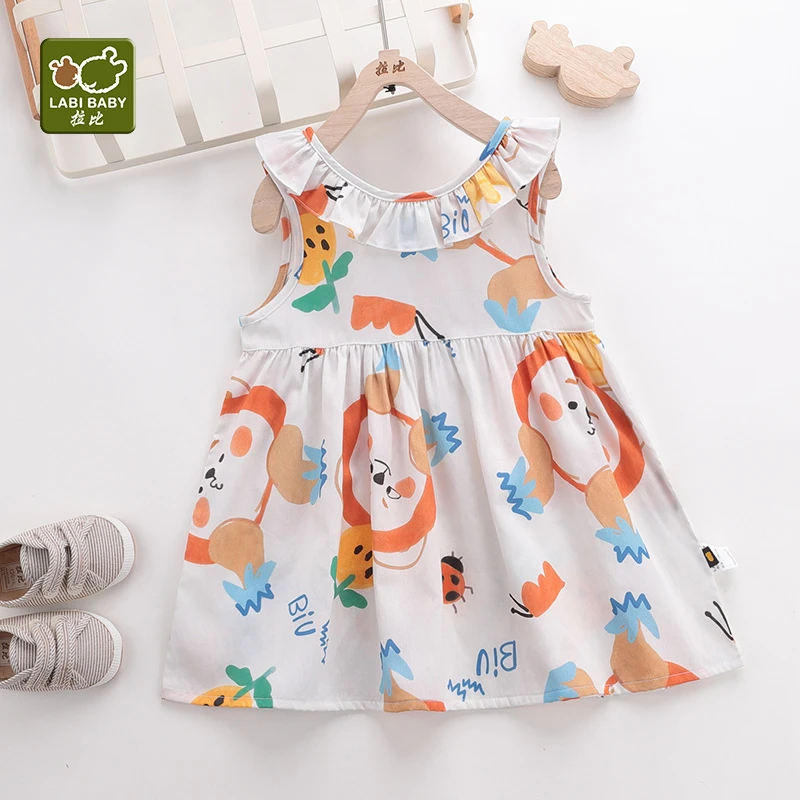 【怪诞】拉比童装夏季女童连衣裙女孩洋气碎花a字裙儿童纯棉背心裙