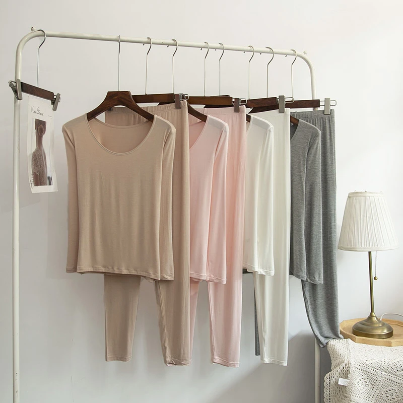 女莫代尔女士秋裤套装美体薄款紧身打底单裤纯色保暖内衣线衣线裤