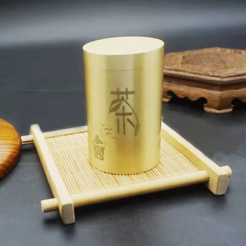 全铜小号便携式茶叶罐方便携带车载茶字款茶具茶叶盒金属盒圆形