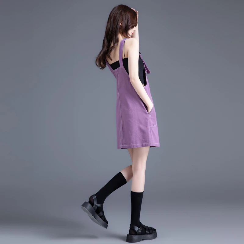 紫色牛仔背带裙吊带连衣裙2025夏季薄款小个子短款裙子设计感小众